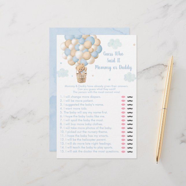 Teddy Bear Hot Air Balloon Guess Who Said It Game (Front/Back In Situ)