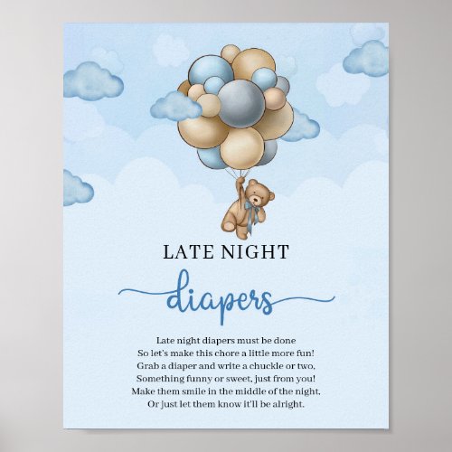 Teddy bear hot air balloon Late Night Diapers game Poster
