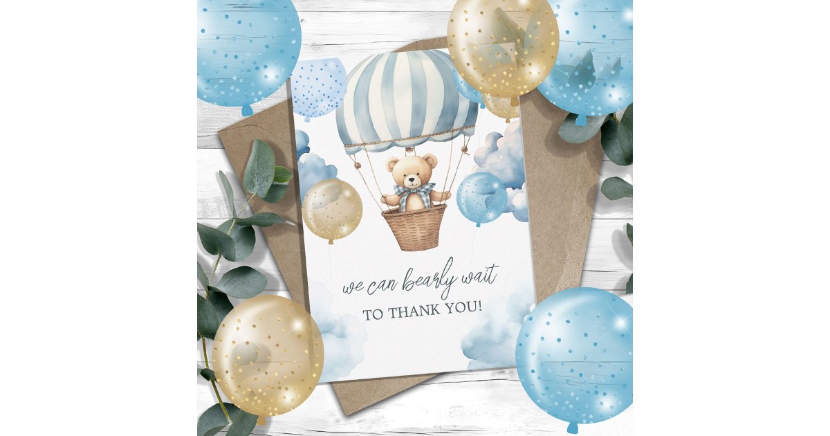 Teddy Bear Hot Air Balloon Thank You Card | Zazzle