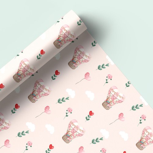 Teddy bear hot air balloon Valentines Day Wrapping Paper