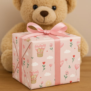 Teddy bear hot air balloon Valentine's Day Wrapping Paper
