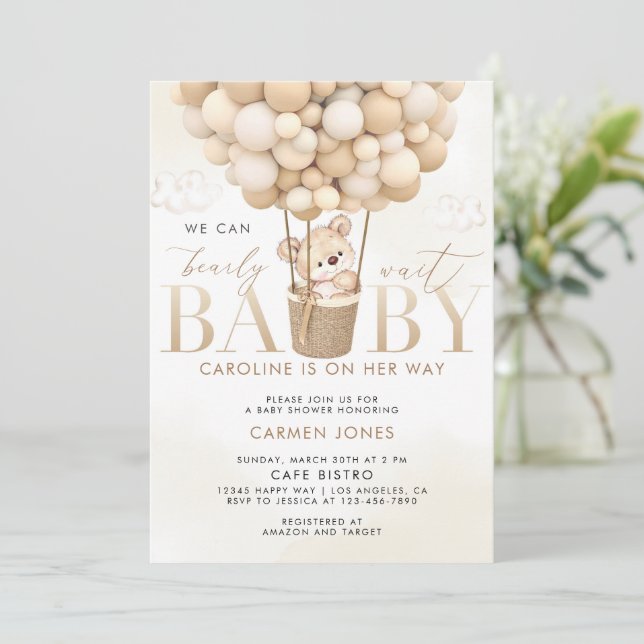 Teddy Bear Hot Air Balloons Baby Shower Invitation (Standing Front)