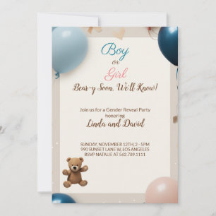 Teddy Bear Hot Balloons: Boy or Girl Gender Reveal Invitation