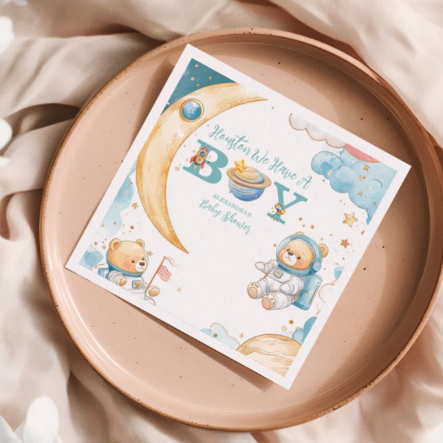 Teddy Bear Houston We Have A Boy Outer Space  Napkins (Creator Uploaded)