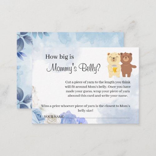 Teddy Bear How Big is Mommy Belly Shower Game card