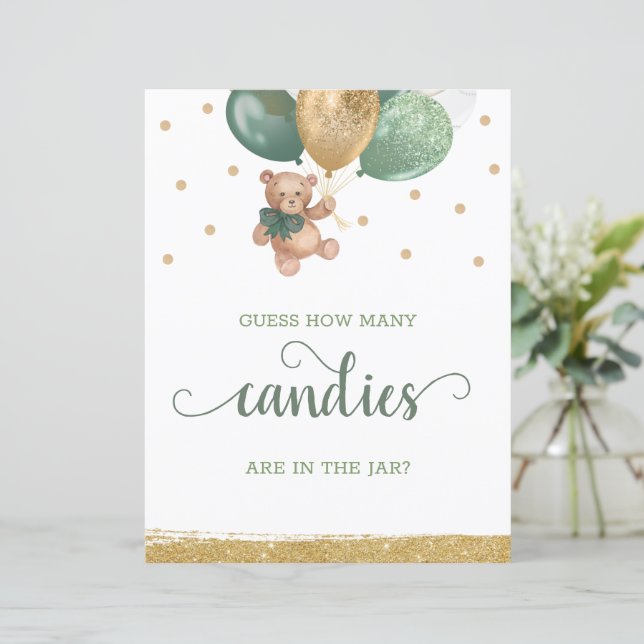 Teddy Bear How Many Candies In The Jar Table Sign (Standing Front)