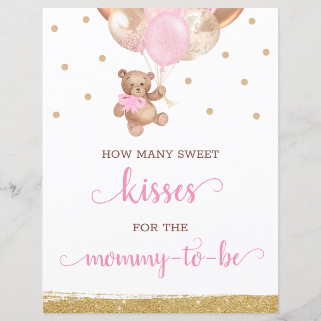 Teddy Bear How Many Kisses Game Sign Baby Shower (Front)