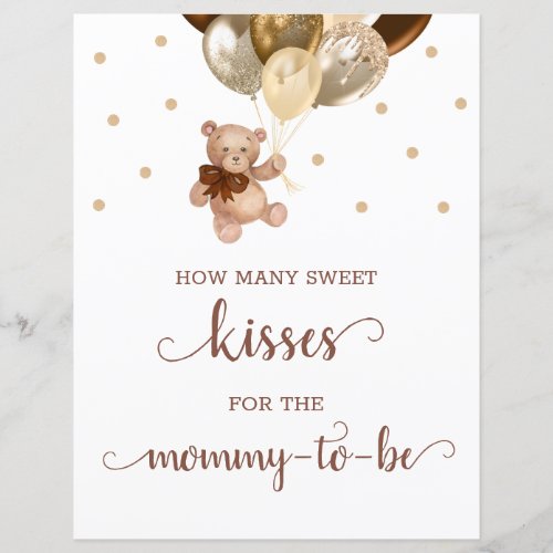 Teddy Bear How Many Kisses Game Sign Baby Shower