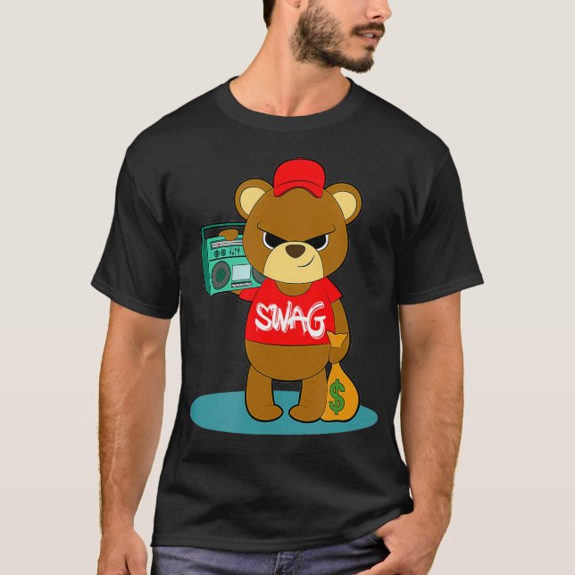 Teddy Bear Hustle Hip Hop Money Rap DJ Boombox T-Shirt (Front)