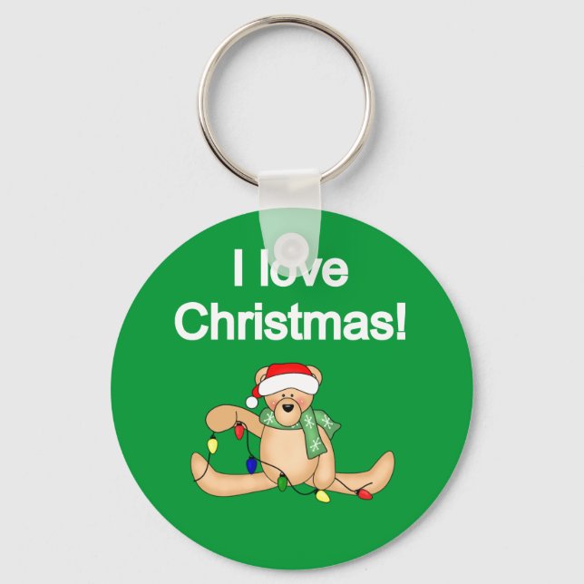 Teddy Bear I Love Christmas Tshirts and Gifts Keychain (Front)