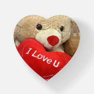 Teddy Bear I Love You Heart Glass Paperweight
