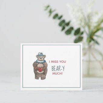 Teddy Bear I miss you beary much Valentine Postcard | Zazzle