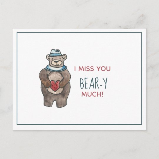 Teddy Bear I miss you beary much Valentine Postcard | Zazzle.com