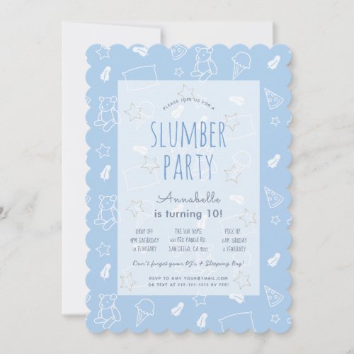 Teddy Bear Ice Cream Blue Slumber Party Birthday Invitation