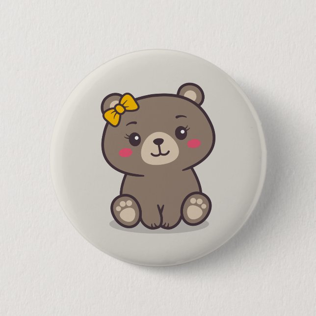 Teddy Bear Illustration Button (Front)