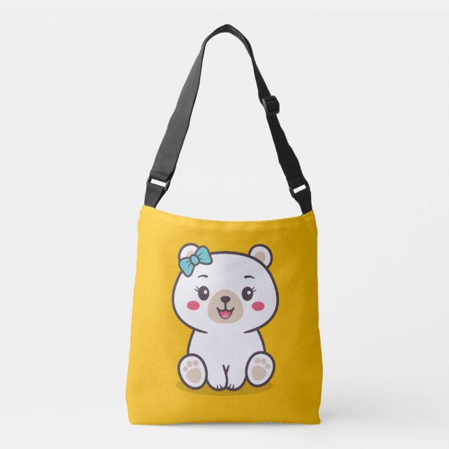 Teddy Bear Illustration Crossbody Bag (Front)