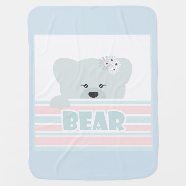 Teddy bear illustration kids childish print baby blanket (Front)