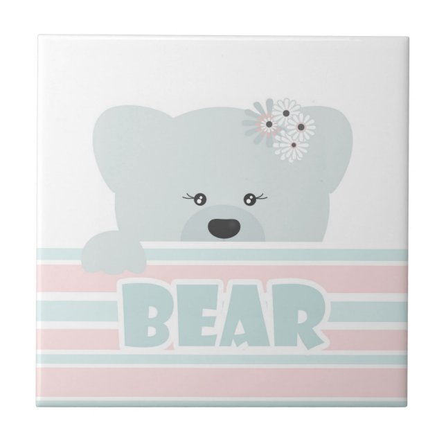 Teddy bear illustration kids childish print ceramic tile (Front)