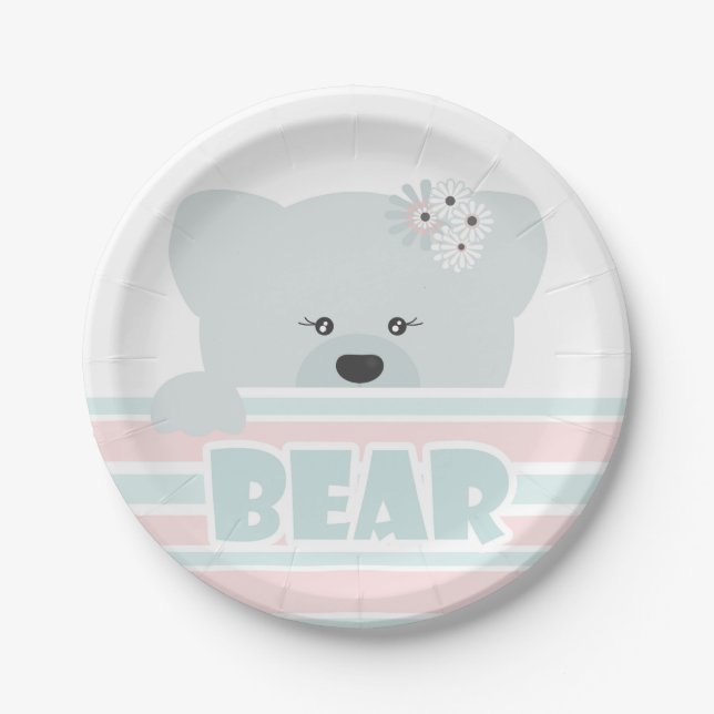 Teddy bear illustration kids childish print paper plates (Front)