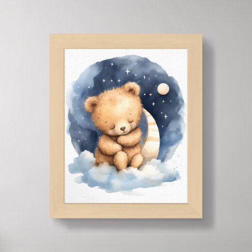 Teddy Bear Illustration Nursery Print Watercolor Framed Art