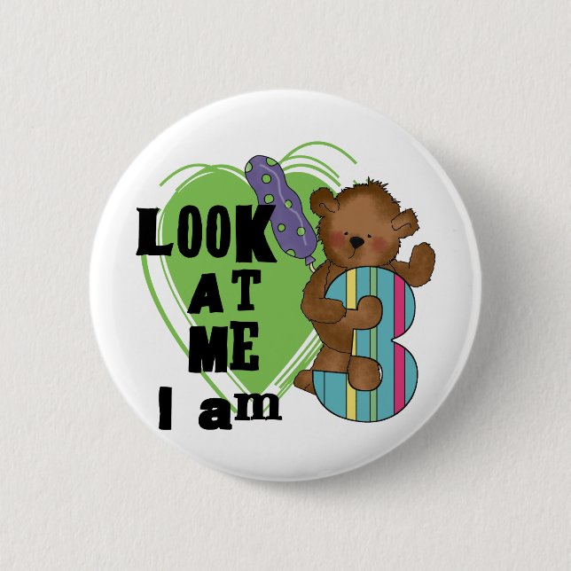 Teddy Bear I'm 3 Birthday Tshirts and Gifts Button (Front)