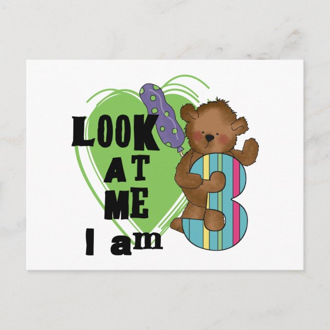 Teddy Bear I'm 3 Birthday Tshirts and Gifts Postcard (Front)