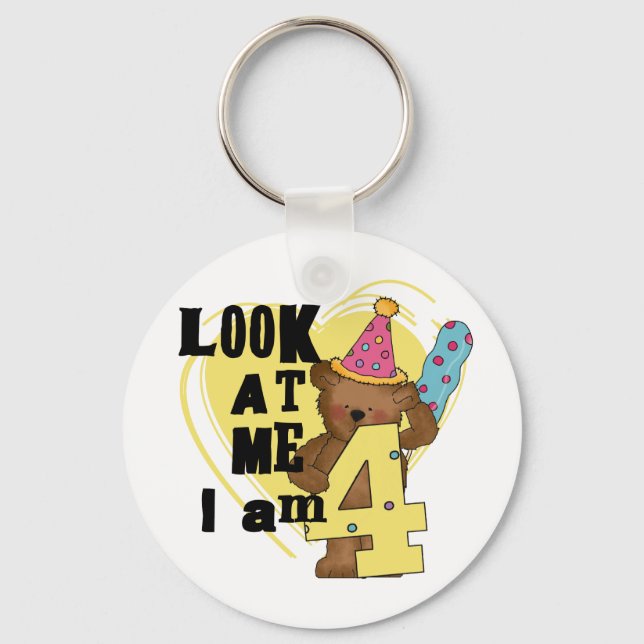 Teddy Bear I'm 4 Birthday Tshirts and Gifts Keychain (Front)