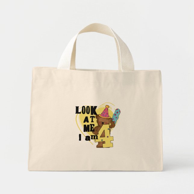 Teddy Bear I'm 4 Birthday Tshirts and Gifts Mini Tote Bag (Front)