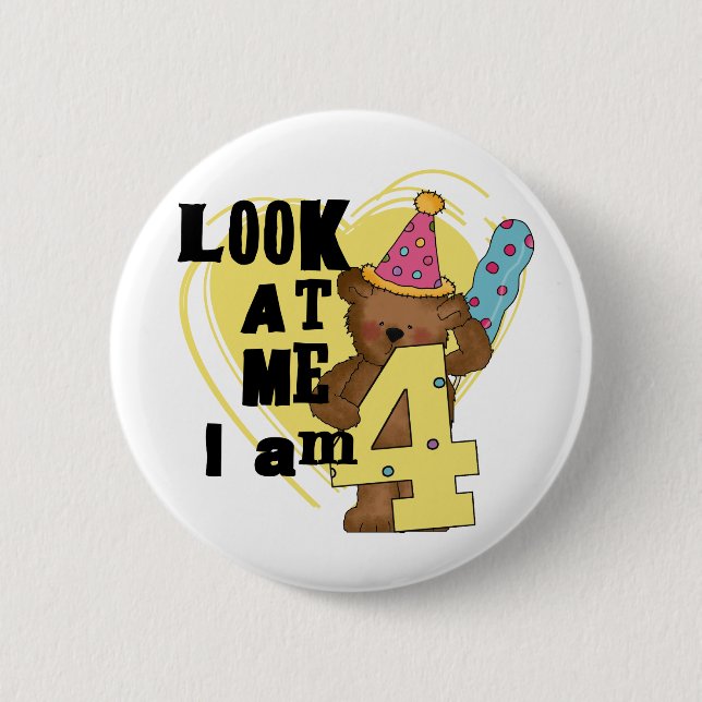 Teddy Bear I'm 4 Birthday Tshirts and Gifts Pinback Button (Front)