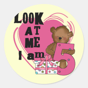 Teddy Bear I'm 5 Birthday T-shirts and Gifts Classic Round Sticker