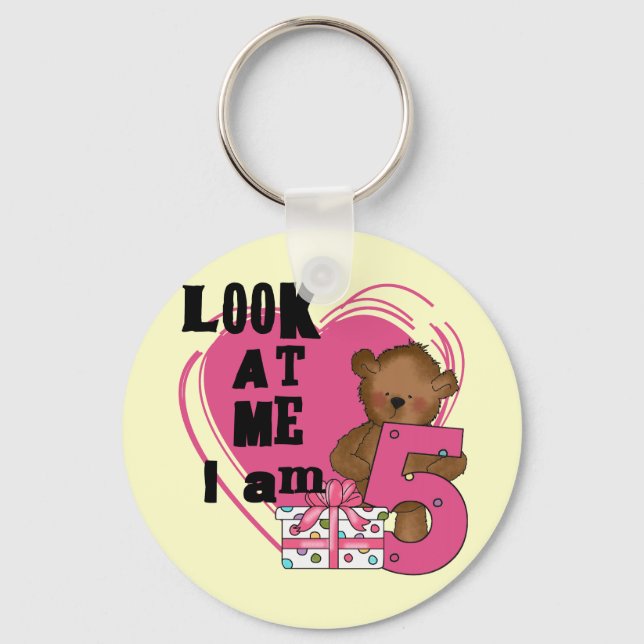 Teddy Bear I'm 5 Birthday T-shirts and Gifts Keychain (Front)