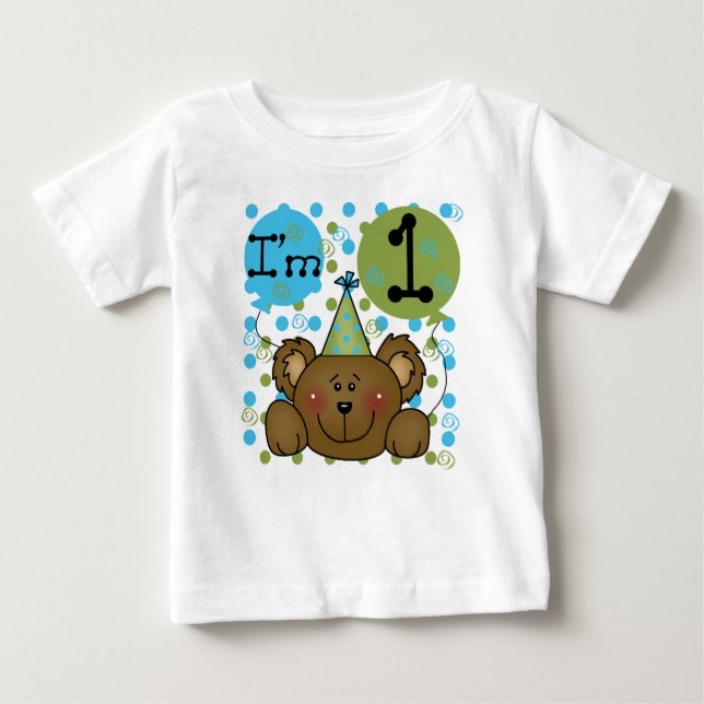 Teddy Bear I'm One First Birthday Baby T-Shirt (Front)