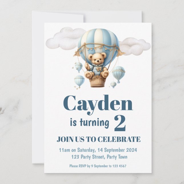 Teddy Bear in a Balloon Party Invitation (Front)