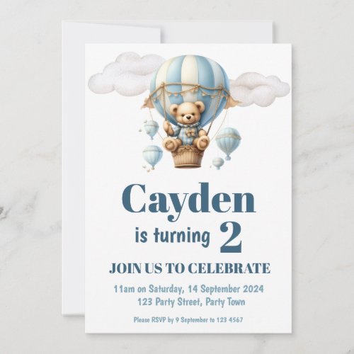 Teddy Bear in a Balloon Party Invitation