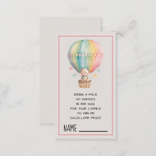 Teddy Bear in a Hot Air Balloon Diaper Raffle  Enclosure Card