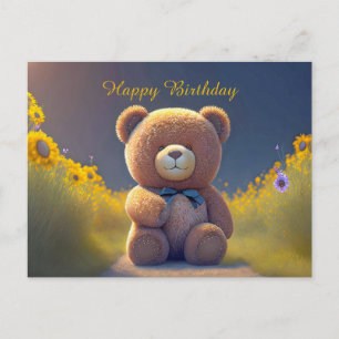 Teddy bear in a meadow, any occasion postcard