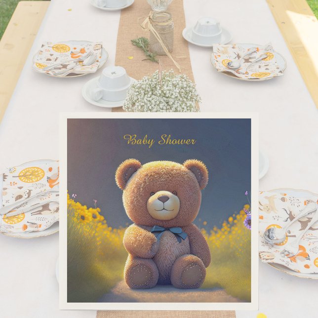 Teddy bear in a meadow, cute baby shower  napkins (Creator Uploaded)