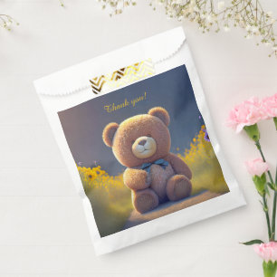 Teddy bear in a meadow, cute custom favor bag