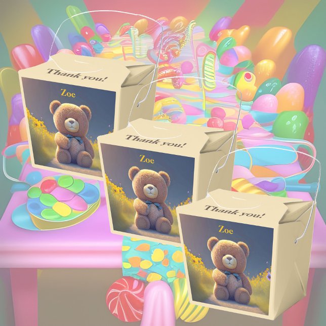Teddy bear in a meadow, cute custom  favor boxes (Creator Uploaded)