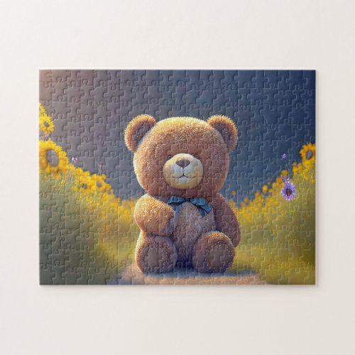Teddy bear in a meadow cute  jigsaw puzzle