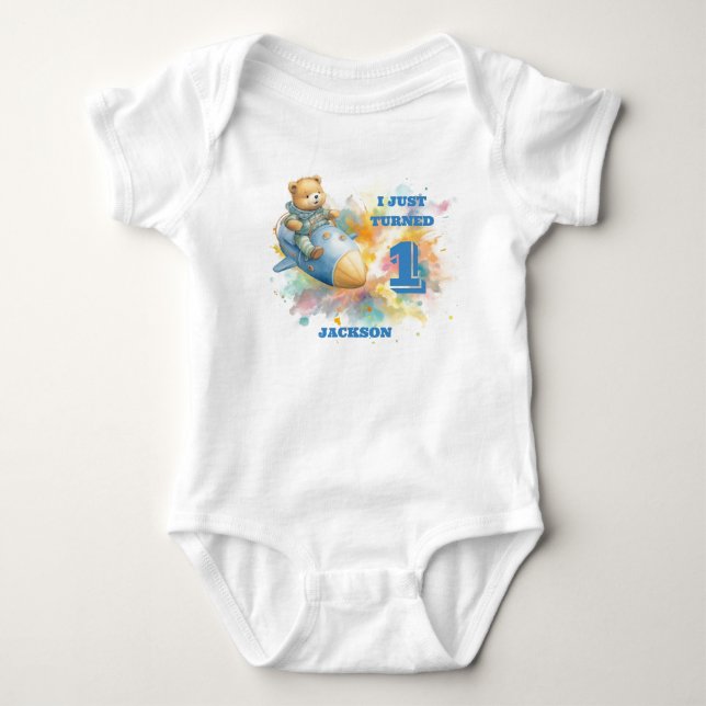 Teddy Bear in A Rocket - Child's Birthday T-Shirt Baby Bodysuit (Front)