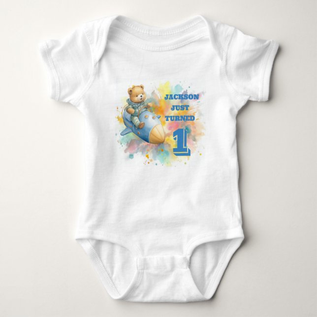 Teddy Bear in A Rocket - Child's Birthday T-Shirt Baby Bodysuit (Front)