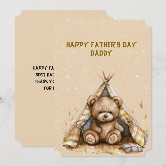 Teddy Bear In A Tent Father's Day Note Card (Front/Back)