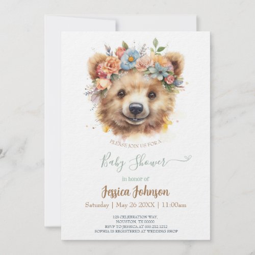 Teddy bear in a wreath Baby Shower Invitation