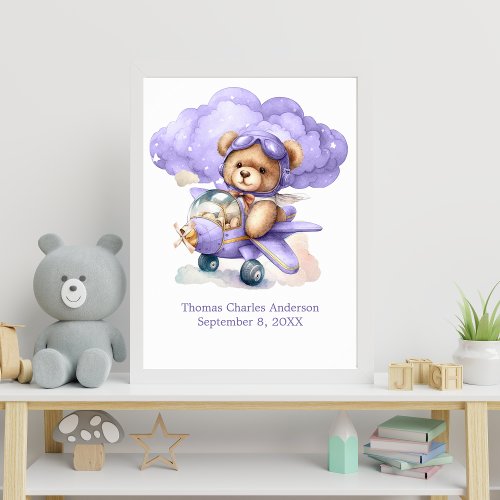 Teddy Bear in Airplane Nursery Decor Wall Art