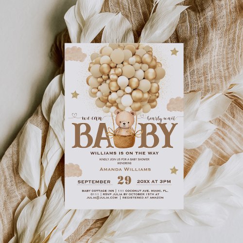 Teddy Bear In Basket With Balloons Baby Shower Invitation