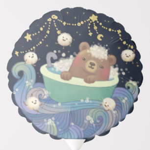 Teddy Bear in Bathtub Boat with Fluffy Monsters Balloon
