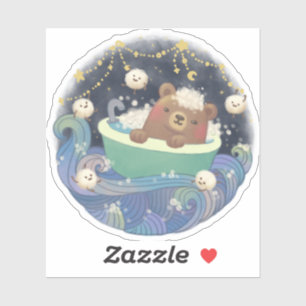 Teddy Bear in Bathtub Boat with Fluffy Monsters Sticker