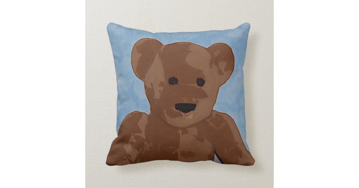 Teddy Bear in Blue Throw Pillow