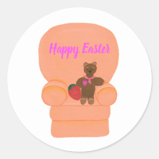 Teddy Bear in Chair Happy Easter Stickers